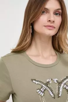 Хлопковая футболка Pinko, зеленый