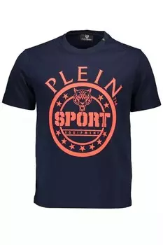 Хлопковая футболка Plein Sport с завышенной талией и фирменными мужскими деталями, синий