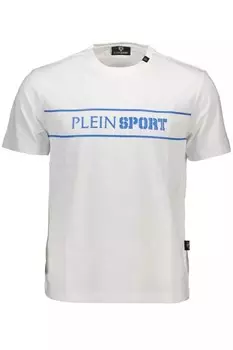 Хлопковая футболка Plein Sport с завышенной талией и фирменными мужскими деталями, белый