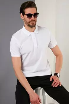 Хлопковая футболка-поло обычного кроя на пуговицах 5902326 Buratti, белый