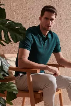 Хлопковая футболка-поло обычного кроя на пуговицах 5902326 Buratti, зеленый лес