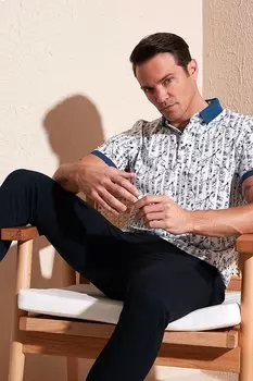 Хлопковая футболка-поло приталенного кроя с рисунком 646B3490 Buratti, синий