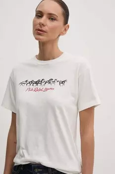 Хлопковая футболка Polo Ralph Lauren, бежевый