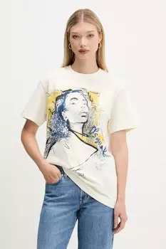 Хлопковая футболка PORTRAIT Desigual, бежевый