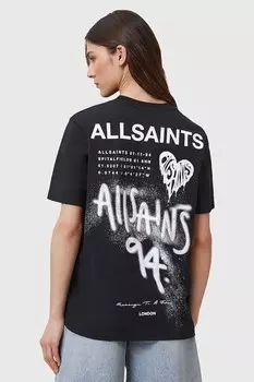 Хлопковая футболка POSTER Allsaints, черный