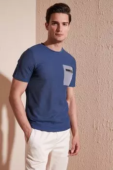 Хлопковая футболка приталенного кроя с принтом и круглым вырезом 5902351 Buratti, индиго