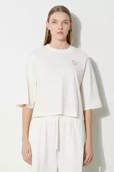 Хлопковая футболка Puma, бежевый