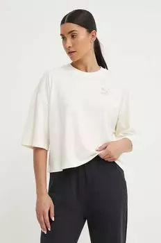 Хлопковая футболка Puma, бежевый