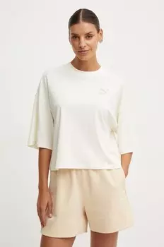 Хлопковая футболка Puma, бежевый