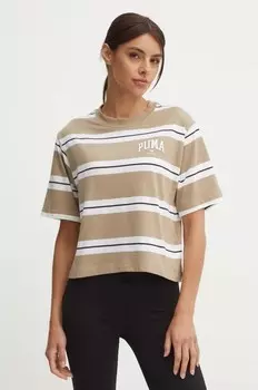 Хлопковая футболка Puma, бежевый