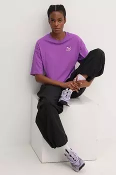 Хлопковая футболка Puma, фиолетовый
