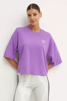 Хлопковая футболка Puma, фиолетовый