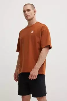 Хлопковая футболка Puma, коричневый