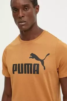 Хлопковая футболка Puma, коричневый