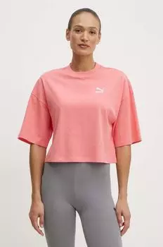 Хлопковая футболка Puma, розовый