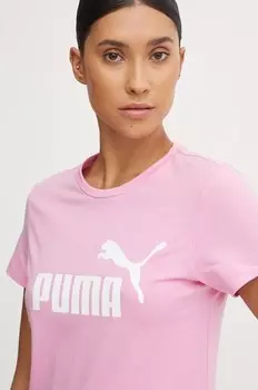Хлопковая футболка Puma, розовый