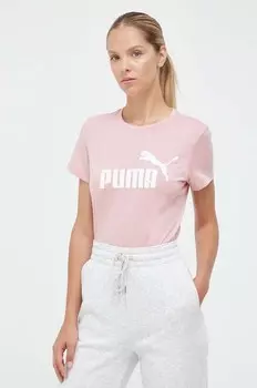 Хлопковая футболка Puma, розовый