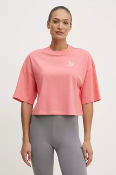 Хлопковая футболка Puma, розовый