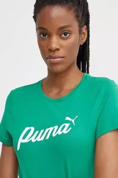 Хлопковая футболка Puma, зеленый