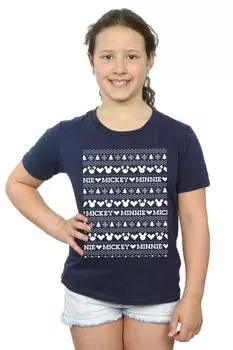 Хлопковая футболка «Рождественская ярмарка с изображением Микки и Минни» Disney, темно-синий
