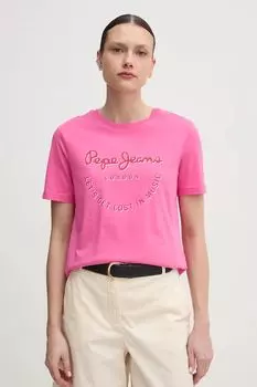 Хлопковая футболка RUMER Pepe Jeans, розовый