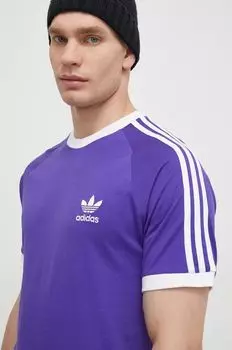 Хлопковая футболка с 3 полосками adidas Originals, фиолетовый