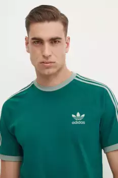 Хлопковая футболка с 3 полосками adidas Originals, зеленый