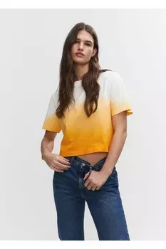 Хлопковая футболка с эффектом омбре Mango, оранжевый