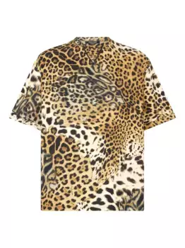 Хлопковая футболка с анималистичным принтом Roberto Cavalli, желтый
