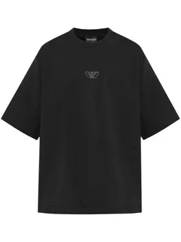 Хлопковая футболка с аппликацией логотипа Emporio Armani, черный