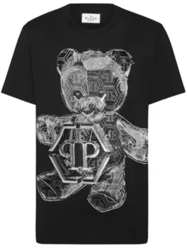 Хлопковая футболка с аппликацией в виде плюшевого мишки от Philipp Plein, черный