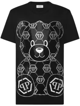 Хлопковая футболка с аппликацией в виде плюшевого мишки от Philipp Plein, черный