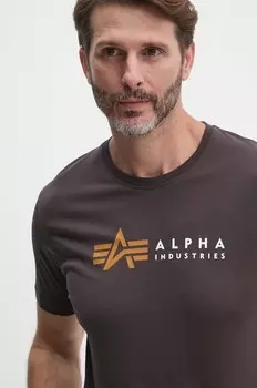 Хлопковая футболка с этикеткой Alpha Industries, коричневый