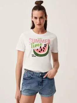 Хлопковая футболка с блестящим принтом Ovs, цвет white