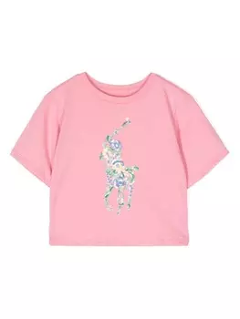 Хлопковая футболка с цветочной вышивкой Ralph Lauren Kids, розовый