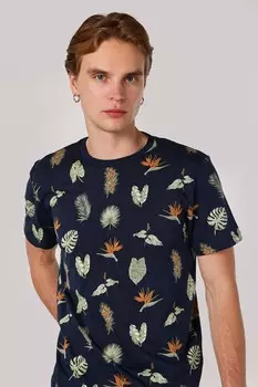 Хлопковая футболка с цветочным принтом Colin'S, синий