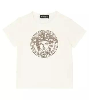 Хлопковая футболка с декором Medusa Versace, белый