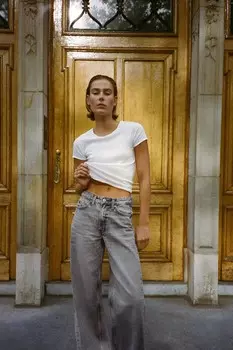 Хлопковая футболка с деталями по швам ZARA, белый