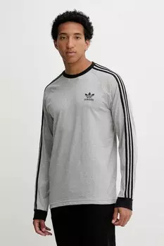 Хлопковая футболка с длинным рукавом 3-Stripes Adidas Originals, серый