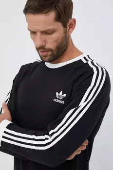 Хлопковая футболка с длинным рукавом 3-Stripes Adidas Originals, черный