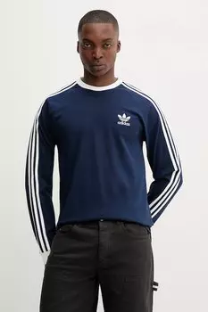 Хлопковая футболка с длинным рукавом 3-Stripes Adidas Originals, темно-синий