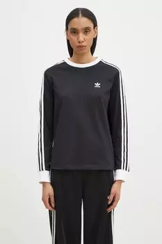 Хлопковая футболка с длинным рукавом 3-Stripes Adidas Originals, черный