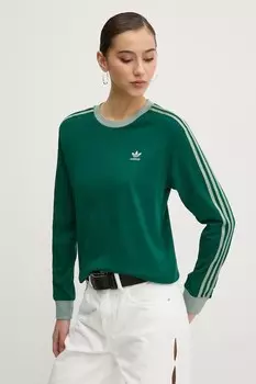 Хлопковая футболка с длинным рукавом 3-Stripes Adidas Originals, зеленый