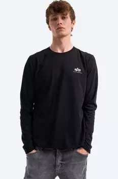 Хлопковая футболка с длинным рукавом Basic LS Small Logo Alpha Industries, черный