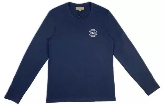 Хлопковая футболка с длинным рукавом с вышитым логотипом Burberry Темно-синяя, темно-синий