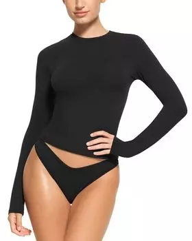 Хлопковая футболка с длинным рукавом SKIMS, черный