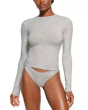 Хлопковая футболка с длинным рукавом SKIMS, серый