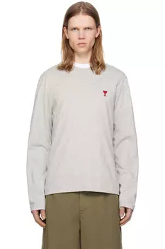 Хлопковая футболка с длинными рукавами ami de coeur Ami Paris, серый