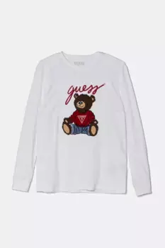 Хлопковая футболка с длинными рукавами для мальчиков и девочек Guess, белый