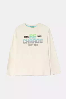 Хлопковая футболка с длинными рукавами для мальчиков и девочек United Colors of Benetton, бежевый